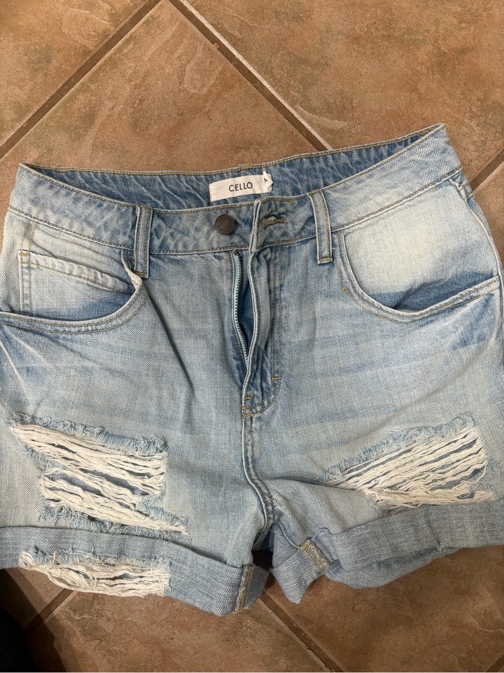 Cello Light Wash Distressed Denim Shorts